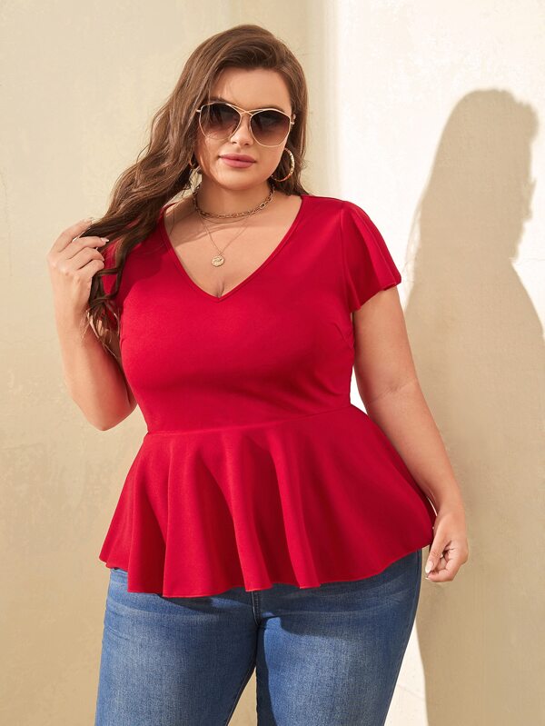 Blusa peplum de manga Rojo - ISZA