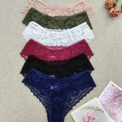 Panties cortos con encaje floral y borde festoneado - Multicolor