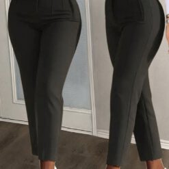 Pantalones de trabajo cortados de cintura alta, estrechos y plisados - Negro