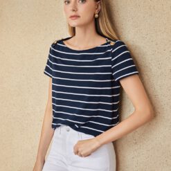 Camiseta de cuello barco - Azul y blanco