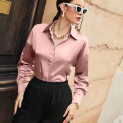 Camisa unicolor de hombros caídos con botón delantero - Rosa