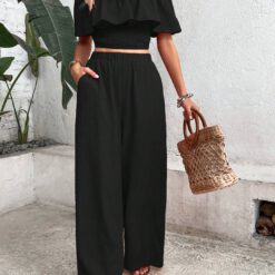 Conjunto Top crop & Pantalones de pierna ancha - Negro