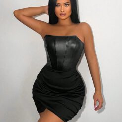 Vestido ajustado tubo unicolor fruncido lateral - Negro