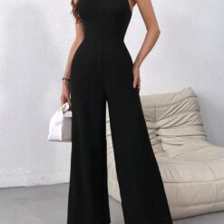 Mono De Cuello Halter Sin Mangas De Punto - Negro