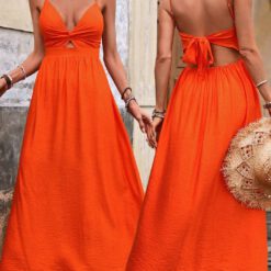 Vestido de tirantes con espalda descubierta y unicolor - Naranja