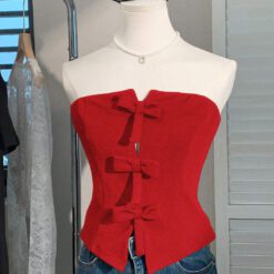 Top tubo de punto para mujer - Rojo