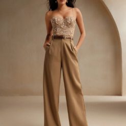Top de camisola elegante bordada con cuentas - Naranja Coral