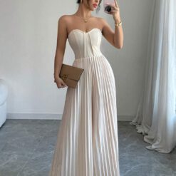 Mono casual con cintura drapeada y parte superior sin tirantes - Albaricoque