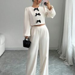 Conjunto Top corto con mangas abullonadas y decoración de lazo - Albaricoque