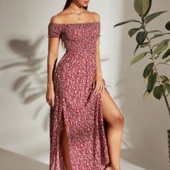 Vestido florar hombros descubiertos - Burdeos