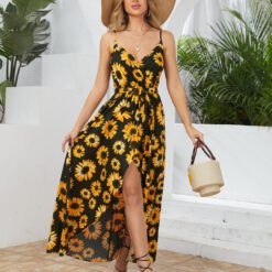 Vestido De Tirantes Con Estampado De Girasol - Multicolor