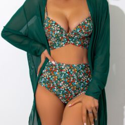 Bikini de cintura alta con sujetador push-up 3 piezas - Multicolor