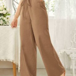Pantalones anchos casuales sueltos con bolsillos - Caqui
