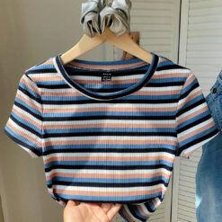 Camiseta de punto elástico con rayas Multicolor