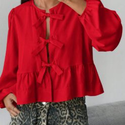 Blusa de mangas con tejido Rojo