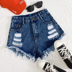 Short de mezclilla desgarro - Azul lavado oscuro