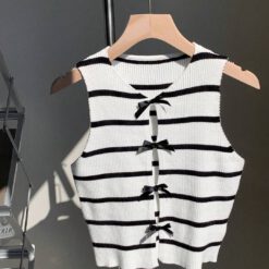 Top de rayas con lazo casual - Blanco y Negro