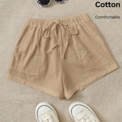Short de cordón con bolsillo oblicuo - Caqui